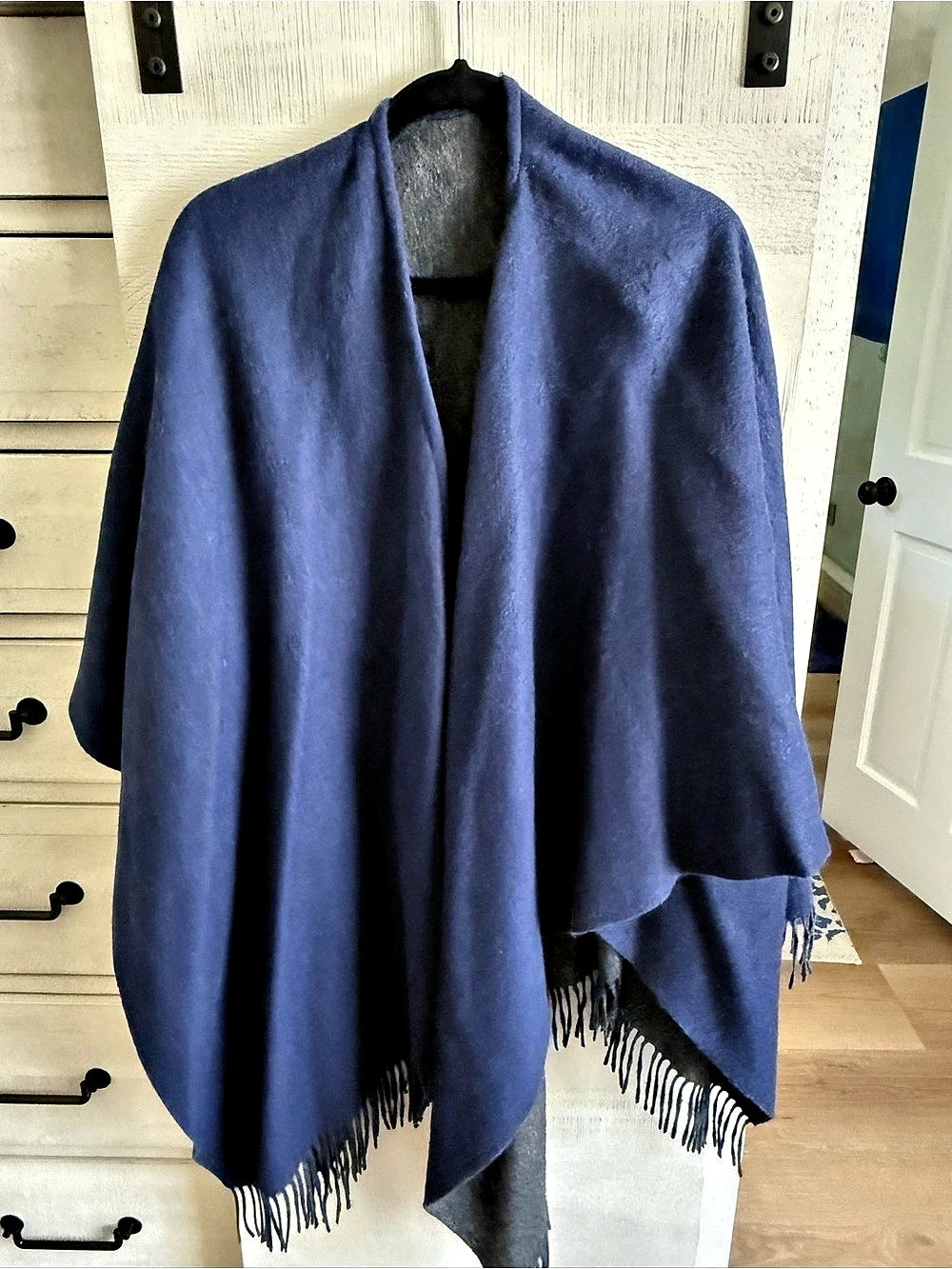 Rag & Bone Wool Reversible Wrap in Blue & Gray